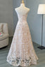 Strapless Pink Lace Long Prom Dress, Pink Lace Prom Graduation Prom Dresses