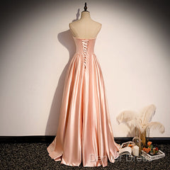 Strapless Pink Satin Long Party Dresses Formal Prom Dresses