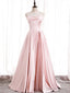 Strapless Pink Satin Prom Dress, Pink Satin Long Prom Dresses