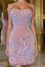 Strapless Pink Sequined Bodycon Homecoming Dresses