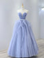 Strapless Purple Tulle Long Prom Dress, A Line Purple Long Prom Dresses