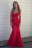 Strapless Red Appliques Mermaid Sleeveless Lace Long Prom Dresses