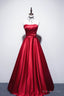 Strapless Red Satin Long Prom Dresses, Dark Red Long Formal Evening Dresses