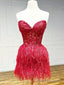 Strapless Short Pink Red White Purple Black Feather Prom Dress, Short Feather Prom Homecoming Dresses