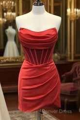 Strapless Short Satin Prom Dresses, Short Formal Homecoming Dresses