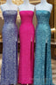 Strapless Sparkly Long Prom Dresses With Slit,Formal Dresses,Charming Dance Dresses