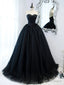 Strapless Sweetheart Neck Black Tulle Prom Dresses, Black Tulle Prom Gown