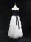 Strapless White Tulle Black Beaidng Prom Dresses