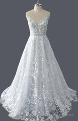 Straps A-Line Lace Wedding Dress With Open Back