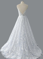 Straps A-Line Lace Wedding Dress With Open Back