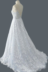 Straps A-Line Lace Wedding Dress With Open Back