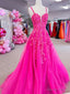 Straps A Line Long Prom Dresses with Lace