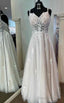 Straps A Line Open Back Tulle Lace Wedding Dresses