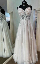 Straps A-Line Open Back Tulle/Lace Wedding Dress