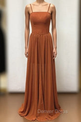 Straps Burnt Orange Bridesmaid Dressess With Removable Train