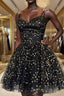 Straps Champagne A Line Tulle Homecoming Dresses with Gold Stars