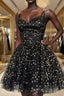 Straps Champagne A-Line Tulle Homecoming Dresses with Gold Stars