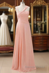 Straps Chiffon Long Bridesmaid Dresses Coral Formal Wedding Party Dresses