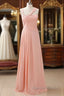 Straps Chiffon Long Bridesmaid Dress Coral Prom Wedding Prom Dresses