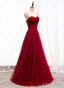 Straps Dark Red Beaded Sweetheart Long Formal Dress, Junior Prom Dress