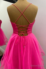 Straps Hot Pink Lace-Up A-Line Homecoming Dress