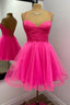 Straps Hot Pink Lace Up A Line Homecoming Dresses