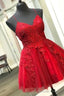Straps Lace Appliqued Red Short Homecoming Dresses