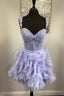 Straps Lavender A Line Ruffle Short Homecoming Dresses
