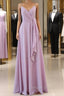 Straps Lilac A Line Long Bridesmaid Dresses
