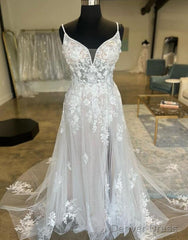 Straps Open Back A-Line Tulle/Lace Wedding Dress