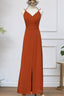 Straps Pumpkin Long Bridesmaid Dress With Slit