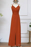 Straps Pumpkin Long Bridesmaid Dresses With Slit