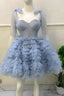 A Line Straps Tulle Short Prom Dresses, Above Knee Homecoming Gowns