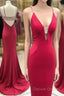 Stunning Elegant Mermaid Sexy Spaghetti Straps Beaded Red Prom Dresses,Charming Backless Evening Dresses,Dance Dresses