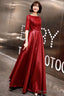 Stunning Evening Dresses Burgundy Half Sleeve Sequin Satin Floor Length Long Prom Gown