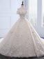 Stunning Unique Boat Neck Ball Gowns Wedding Dresses Long Train With Flowers Beading