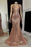 Stunning V Neck Sleeveless Prom Dresses Mermaid Sequins With Split