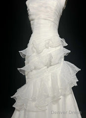 Stunning White Strapless Mermaid Organza Long Prom Dress Simple Wedding Dress