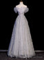 Stylish Gray Tulle Off the Shoulder Pleats Beading Prom Dresses