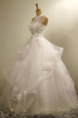 Stylish Halter Floor-Length Organza Wedding Dresses With Appliques Beading