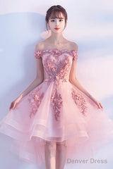 Stylish Pink Off The Shoulder Homecoming Dress, Lovely Pink Party Dress