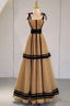Stylish Tulle Long A Line Prom Dress, Unique Spaghetti Strap Prom Dresses