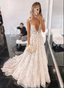 Stylish V Neck Tulle Applique Long Prom Dresses
