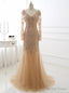 Sweep Train Long Prom Dresses Sequins Open Back Long Sleeves