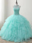 Sweet 16 Dress Green Round Neck Tulle Beads Long Prom Dresses
