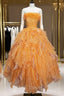 Sweet A Line Strapless Tulle Long Ball Gowns Prom Dresses
