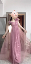 Sweet Blush Purple A-Line One-Shoulder 3D Floral Sequin Tulle Long Prom Dresses Evening Dresses