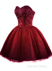 Sweet Burgundy Tulle Ball Party Dresses , Homecoming Dresses