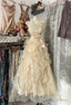 Sweet Light Yellow A-Line Spaghetti Straps Tulle Layered Prom Dress Beaded Sequin Birthday Dress