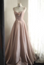 Sweet Pink A-Line V-Neck Sequined Long Prom Dresses Evening Dresses Bridesmaid Dresses